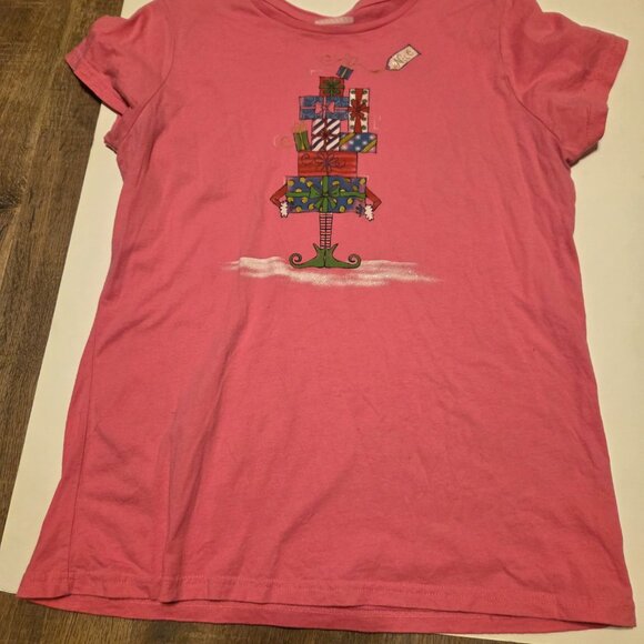 Christmas Pink Girls T-Shirt with Christmas Presents - Size XL (16/18) - Picture 3 of 3